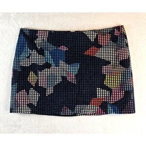 Trina Turk Mini Skirt Pencil Geometric Sz 12 Black Multi Color Mod 60s-70s Style
